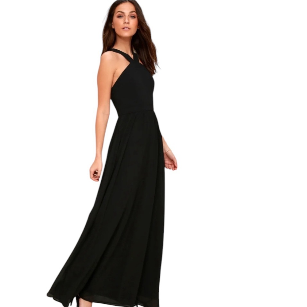 Lulu’s Air of Romance Black Maxi Dress LIKE NEW!